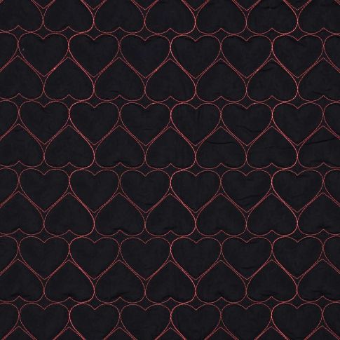 Coupon Tissu Doudoune matelassé Sofia coeurs roses sur fond Noir - Coupon de 40 cm