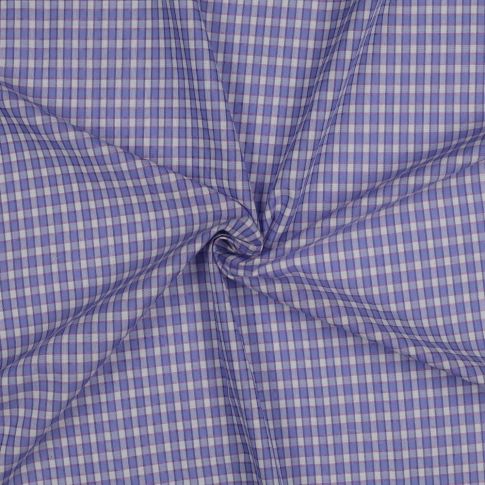 Tissu Voile de Coton fil teint imprimé Petits carreaux lilas sur fond Blanc cassé