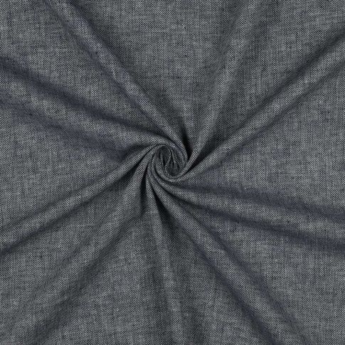 Tissu Coton Lin Chevrons Blanc sur fond Gris anthracite