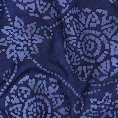 Tissu Batik de Viscose Motifs rosaces Ethniques sur fond Bleu nuit