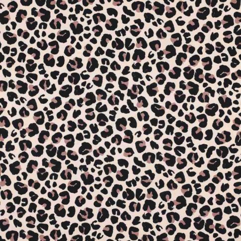Coupon Tissu Jersey stretch Onyxa léopard Noirs sur fond Beige - Coupon de 20 cm