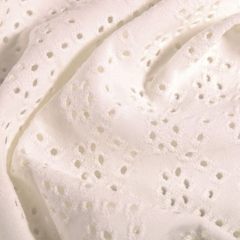 Coupon Tissu Jersey Fleurs ajourées Uni Blanc cassé - Coupon de 40 cm