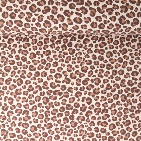 Tissu Sweat léger envers molletonné Naïa léopard Camel sur fond Beige