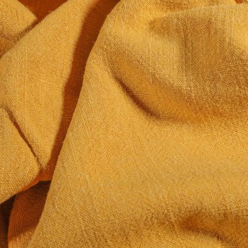 Coupon Tissu Lin lavé Viscose uni Jaune moutarde - Coupon de 20 cm