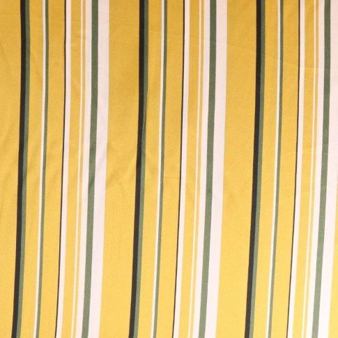 Coupon Tissu satin  Rayures noires blanches et kaki sur fond Jaune or - Coupon de 60 cm