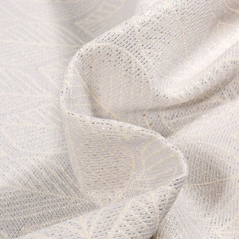 Tissu Jacquard Premium Metallic feuilles sur fond Argent