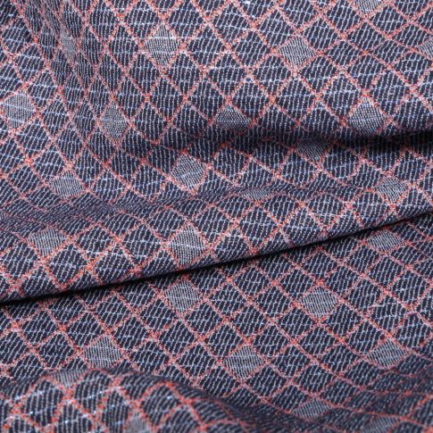 Coupon Tissu Gianni Jacquard Lurex Léger Marine Losanges rayés Argent - Coupon de 10 cm