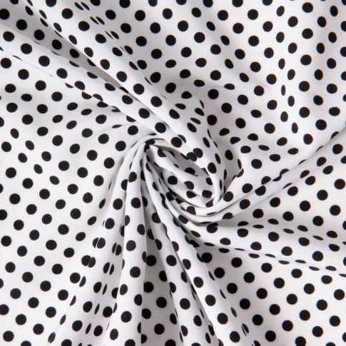 Tissu Mousseline lourde Koshibo pois noir sur fond Blanc