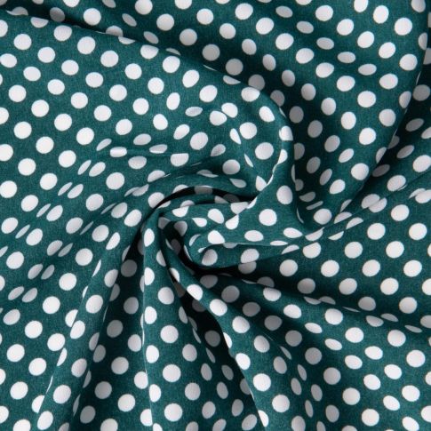 Tissu Mousseline lourde Koshibo pois blanc sur fond Vert canard