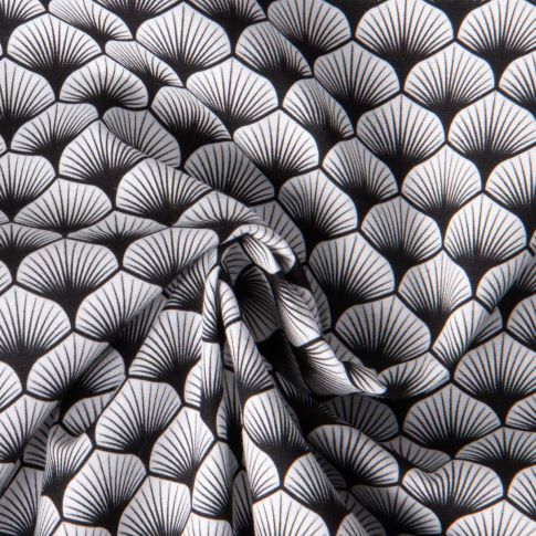 Tissu Popeline de Coton Eleonore eventails sur fond Noir