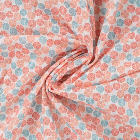 Tissu Voile de Coton digital brodé June petits ronds sur fond Blanc cassé