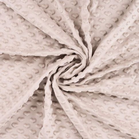 Coupon Tissu Minky Ultra doux Coeurs uni coeurs sur fond Beige sable - Coupon de 50 cm