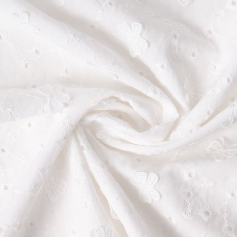 Tissu Coton Broderie anglaise Clara Petits Papillons sur fond Beige sable