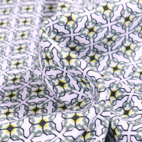 Tissu Jersey Coton Bio Motifs carreaux de ciment sur fond Blanc