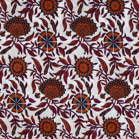 Tissu Voile de Coton Joy fleurs Rouge sur fond Blanc