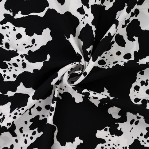 Tissu Viscose imprimé Taches noires sur fond Blanc