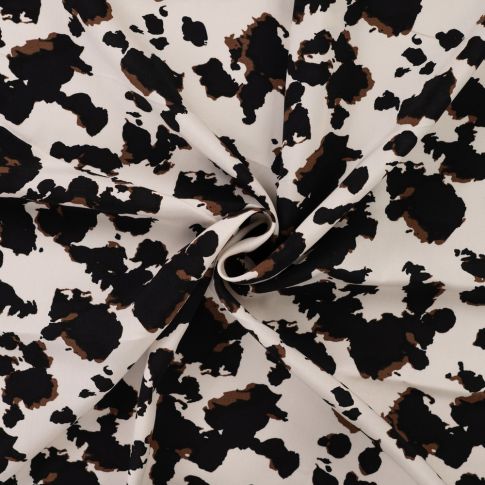 Tissu Viscose imprimé Taches noires et chocolats sur fond Ecru