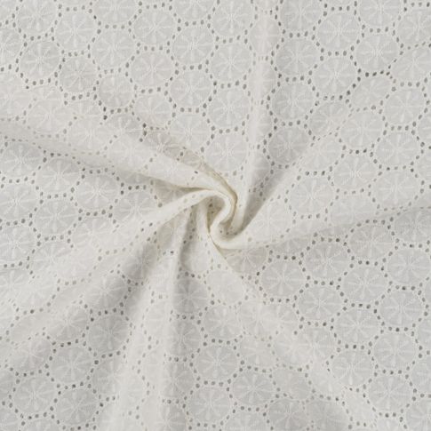 Tissu Popeline de Coton Broderie Anglaise Cercles sur fond Blanc cassé