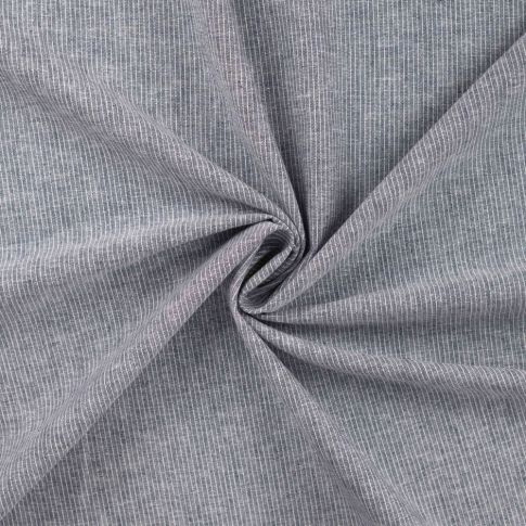 Tissu Lin Coton rayé blanc sur fond Bleu chiné