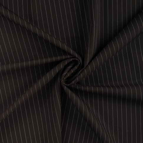 Coupon Tissu Gabardine Rayé sur fond Noir - Coupon de 60 cm