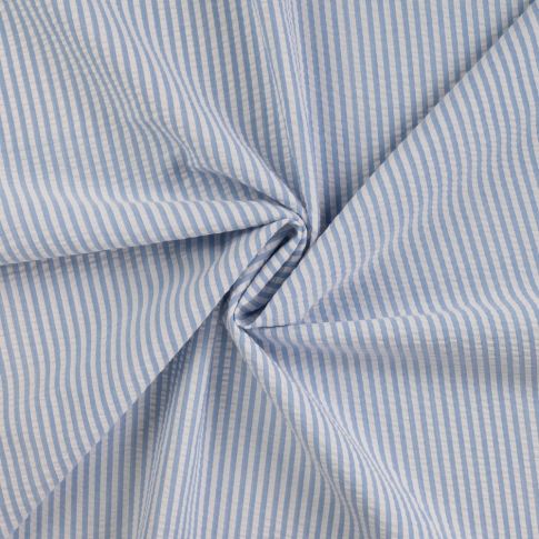 Tissu Popeline de Coton Seersucker Rayé Bleu clair