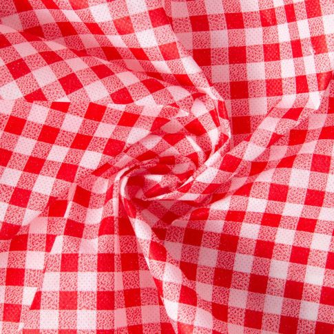 Tissu Fiesta Non tissé déperlant uni vichy Rouge sur fond Blanc