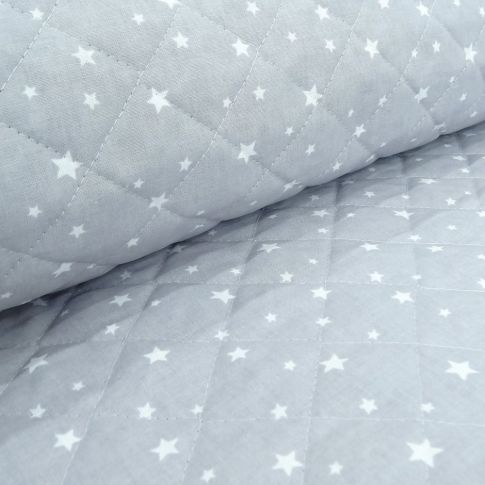 Coupon Tissu Scarlett Matelassé Gris Etoiles blanches - Coupon de 20 cm