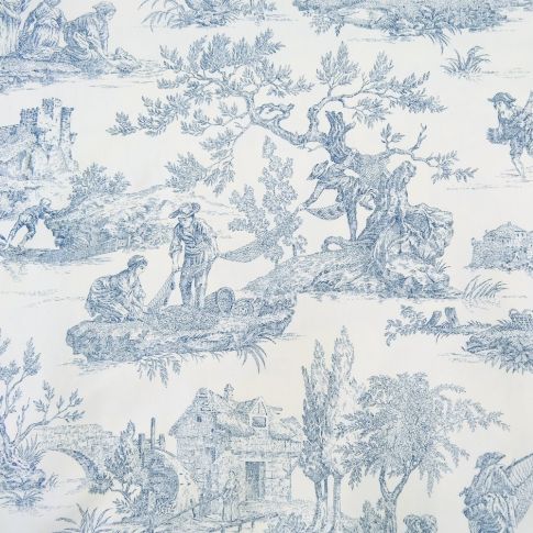 Coupon Tissu Toile de Jouy Bleu en 280 cm de largeur - Coupon de 350 cm
