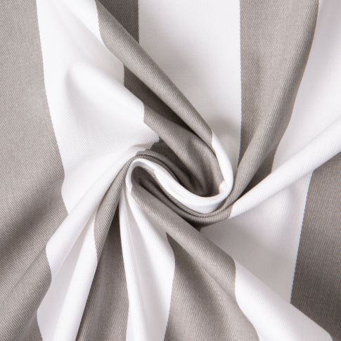 Tissu Coton Sergé d'ameublement Rayé Gris sur fond Blanc