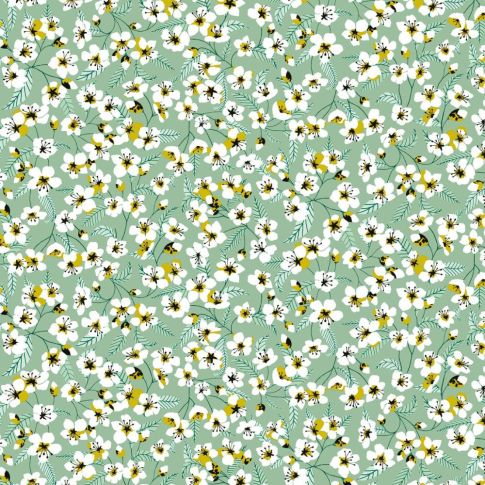 Coupon Tissu Coton imprimé Arty Miyu sur fond Vert menthe