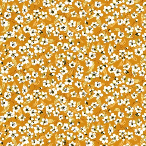 Coupon Tissu Coton imprimé Arty Miyu sur fond Jaune