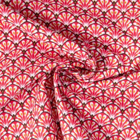 Tissu Coton imprimé éventails Arty Gaudi sur fond Rouge