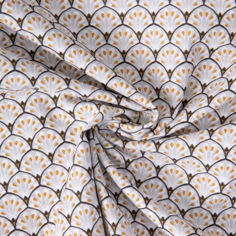 Tissu Coton imprimé éventails Arty Gaudi sur fond Gris