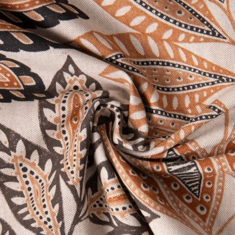 Tissu Toile Polycoton Sureau fleuris ocre sur fond Naturel