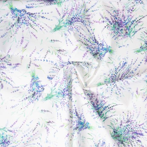Coupon Tissu Coton Enduit Portofino All Over violet sur fond Ecru - Coupon de 3 mètres