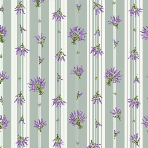 Tissu Coton Enduit Coutil de Provence rayé sauge sur fond Blanc