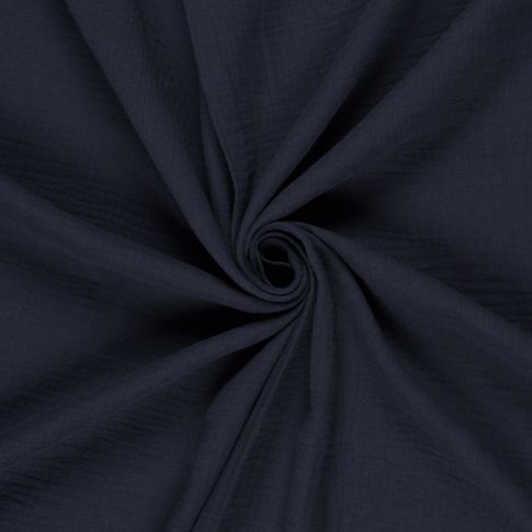 Coupon Tissu double gaze uni  Bleu marine - Coupon de 200 cm