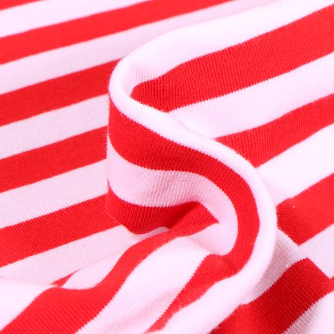 Coupon Tissu Jersey Coton Rayures rouges sur fond Blanc - Coupon de 220 cm