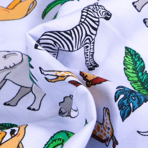 Coupon Tissu Coton imprimé LittleBird Animaux de la jungle sur fond Bleu ciel - Coupon de 20 cm