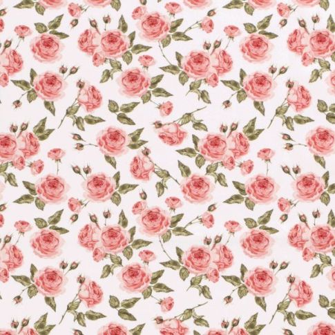 Coupon Tissu Coton imprimé Roses Lia sur fond Blanc - Coupon de 50 cm