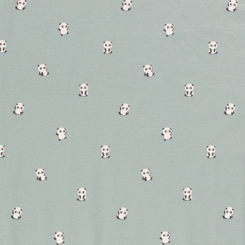 Coupon Tissu Jersey Coton LittleBird Pandas sur fond Vert menthe - Coupon de 90 cm