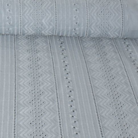 Coupon Tissu Voile de coton Delhi brodé abstrait sur fond Bleu gris - Coupon de 30 cm