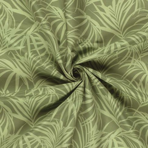 Tissu Short de bain déperlant recyclé Feuillage sur fond Vert olive