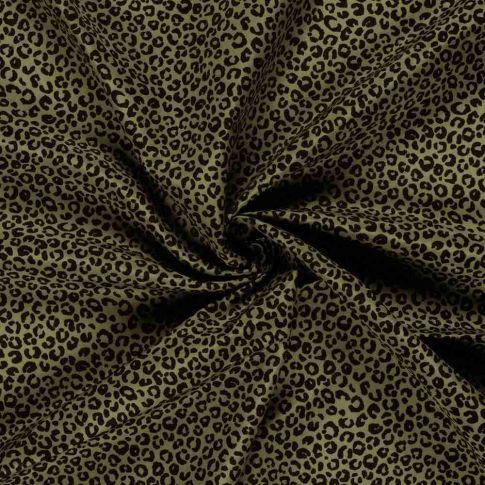 Tissu Short de bain déperlant recyclé Léopard sur fond Vert kaki
