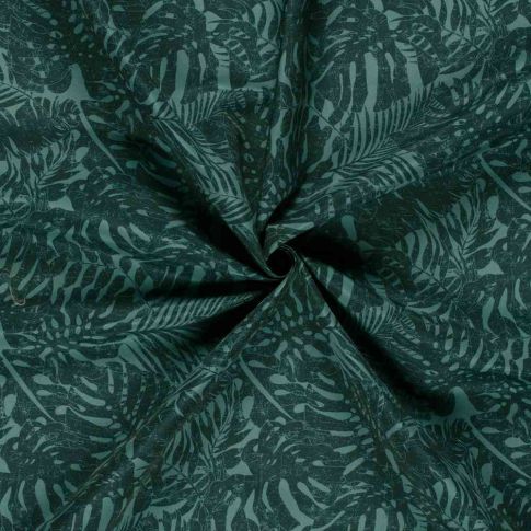 Tissu Short de bain déperlant recyclé Feuillage sur fond Bleu pétrole