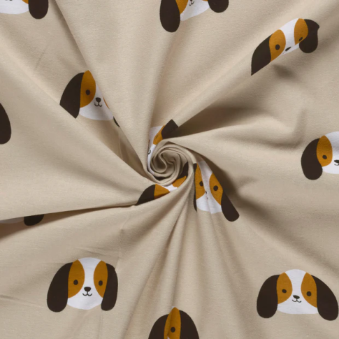 Tissu Flanelle de Coton Loulou petits chiots sur fond Beige