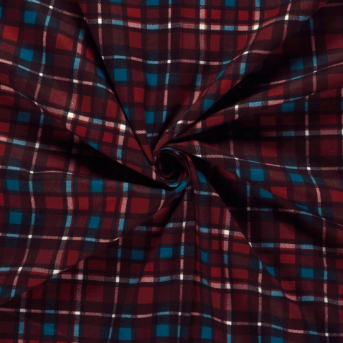 Tissu Flanelle de Coton Basile carreaux Bleus sur fond Rouge - Par 10 cm