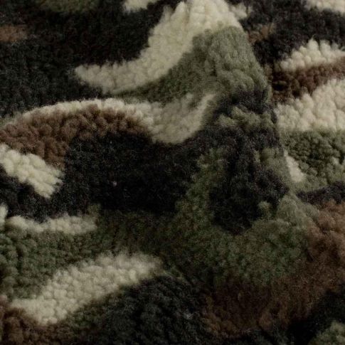 Coupon Tissu Fausse fourrure Mouton Lexie camouflage sur fond Vert kaki - Coupon de 20 cm
