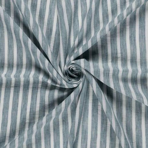 Tissu Polyester aspect Lin Rayures Anna sur fond Bleu gris