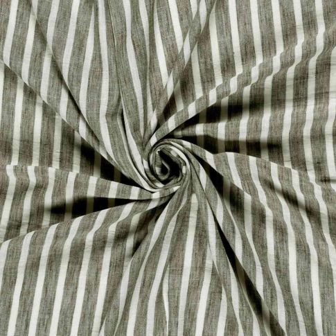 Tissu Polyester aspect Lin Rayures Anna sur fond Vert kaki